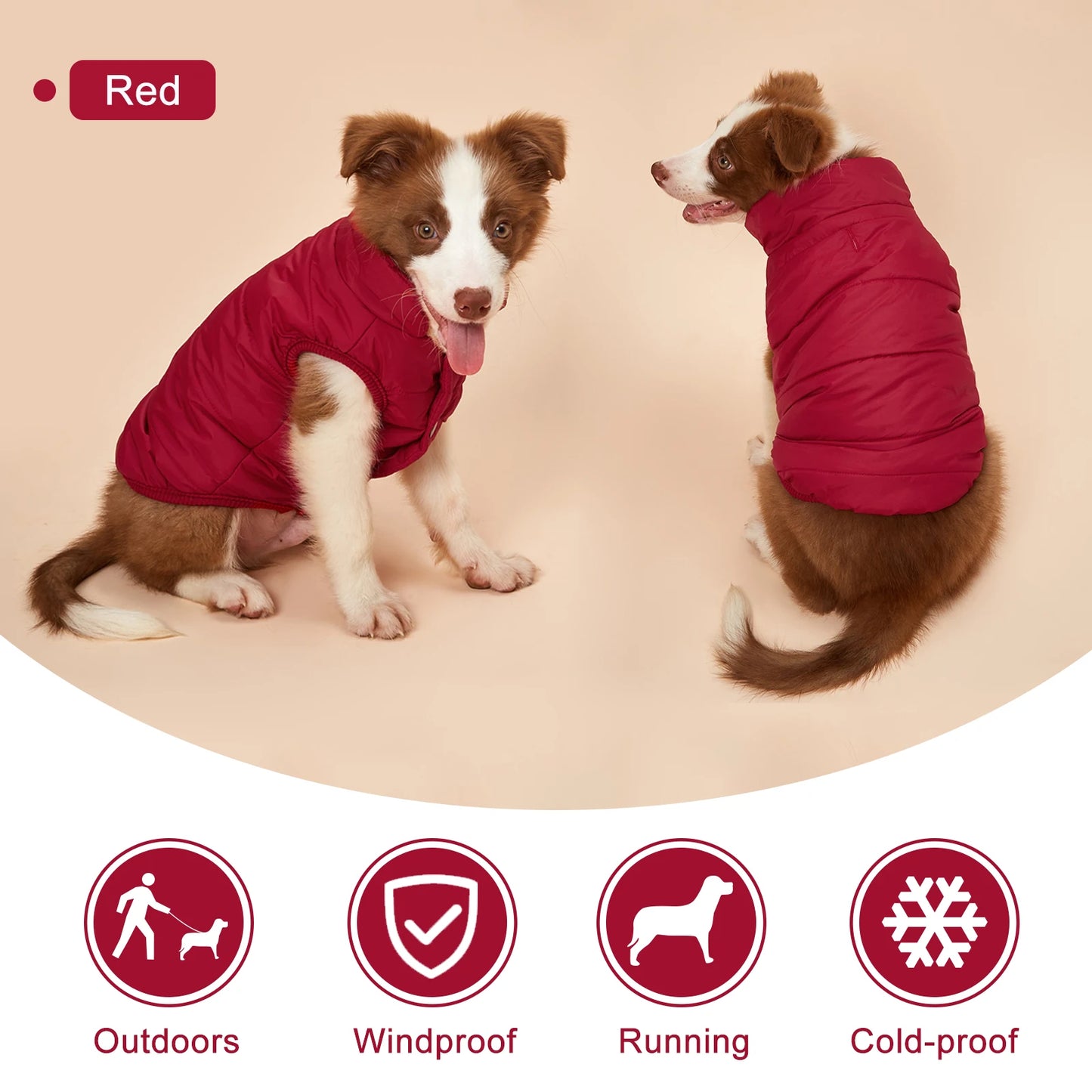 Manteau d'hiver pour chien, chaud et imperméable avec douillette doublure en coton polaire.