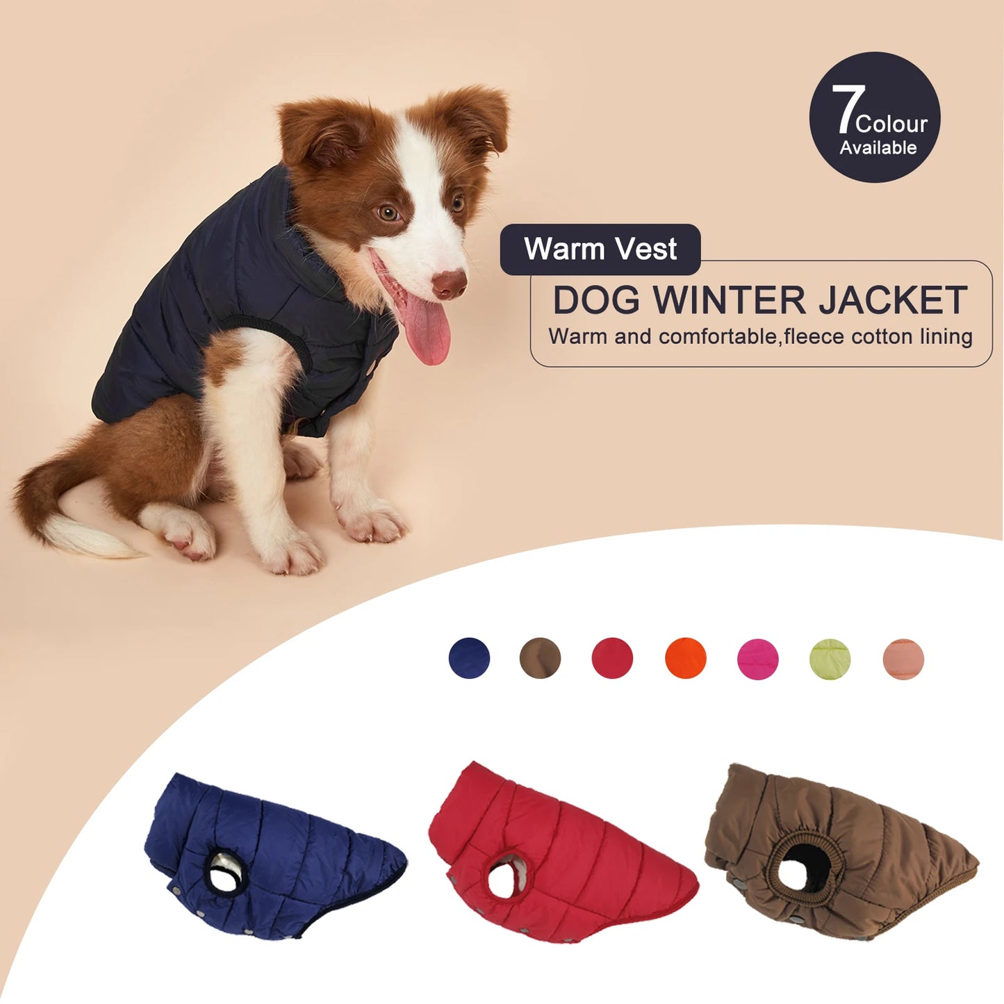 Manteau d'hiver pour chien, chaud et imperméable avec douillette doublure en coton polaire.